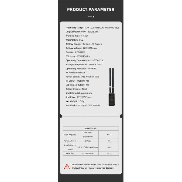 Aluminum Wearable Anti-Drone System 720-1200MHz 2.4GHz Suppressor for Complete Protection Against Drones