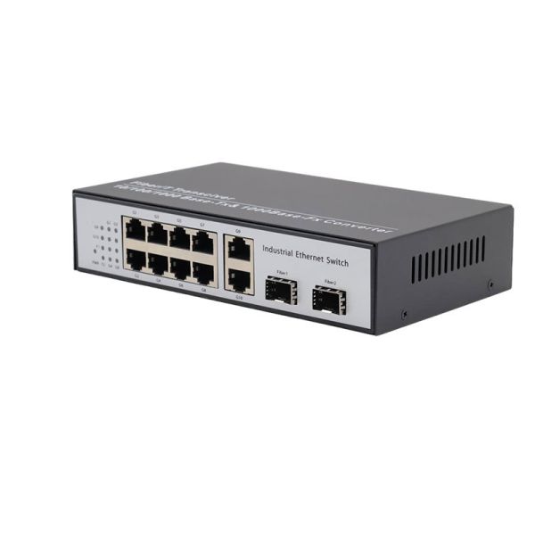Commercial SFP Fiber Switch 10 RJ45 Ports Gigabit Ethernet Copper To Fiber Media Converter