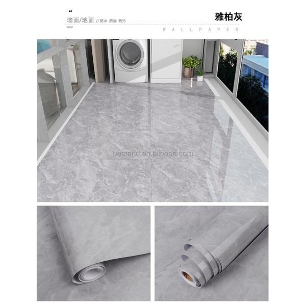 PVC Grey White Marble Floor Stickers 15*92cm Marble Vinyl Tile Stickers
