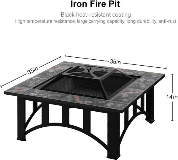 Outside Table Square Patio Outdoor Barbecue Fire Pit With Ceramic Tile