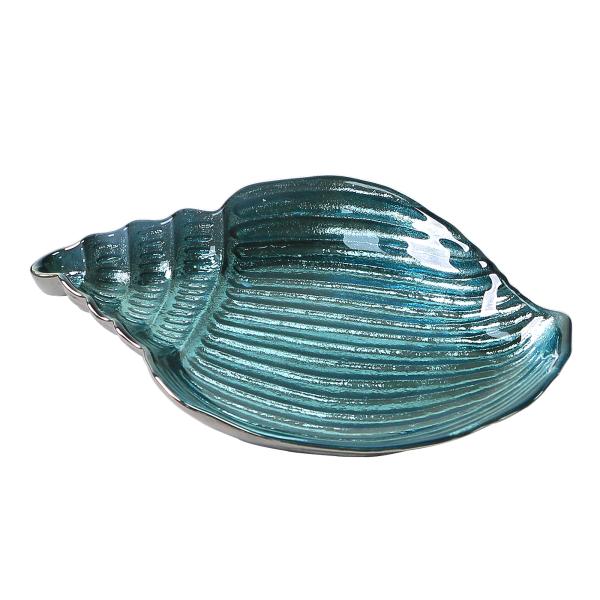 15cm Vintage Sea Snail Shape Crystal Glass Plates Handmade Solid Colored