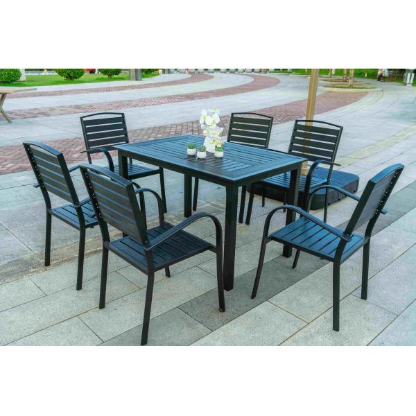 7 Pieces Extendable Modern Black Patio Restaurant 9 Piece Dining Sets Outdoor Garden Porch Aluminum Table and 8 Seater