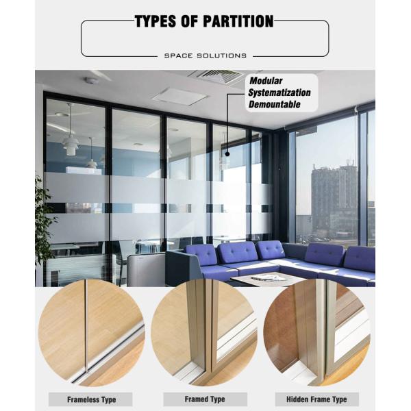 Aluminium Frame Frosted Fixed Glass Wall Floor To Ceiling Partition For Modern Office
