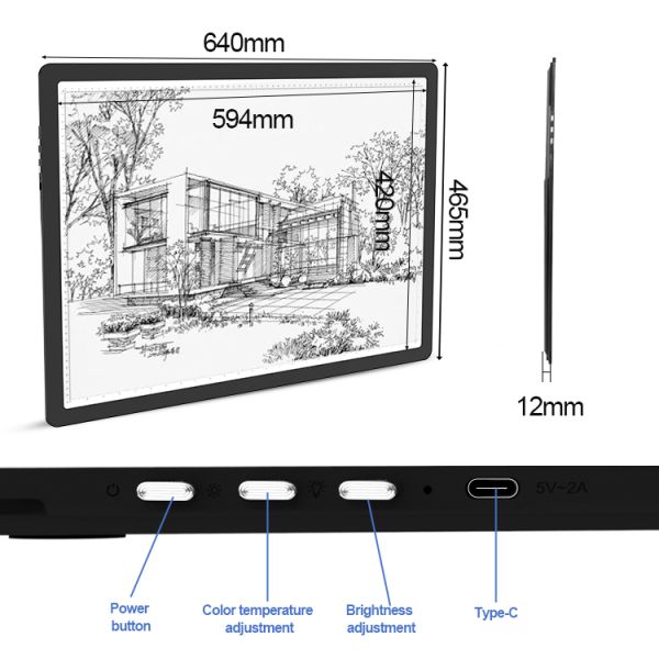 640x466x12mm LED Drawing Board Light Pad with 6 Color Temperatures Memory Function and Plastic Material CE FCC Certified