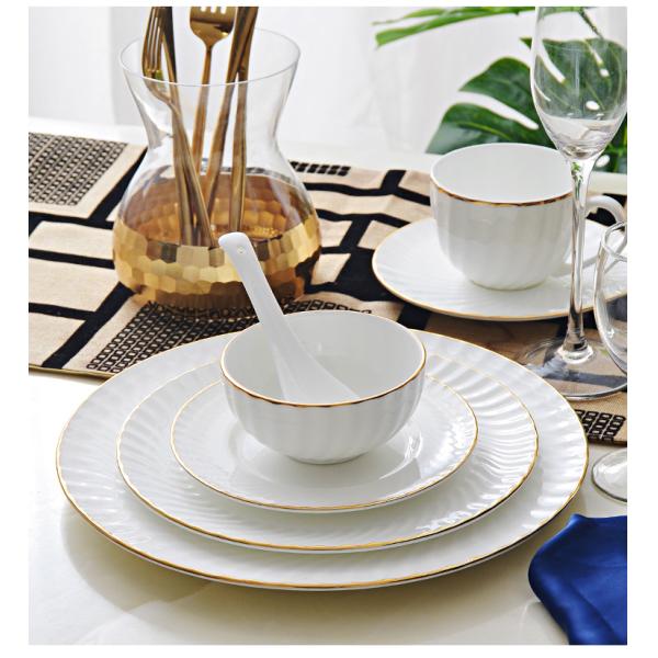 Gold line White Bone china embossed tableware Wedding Ceramic charger plate Dinner plate dish bowl mug coffee cup freely