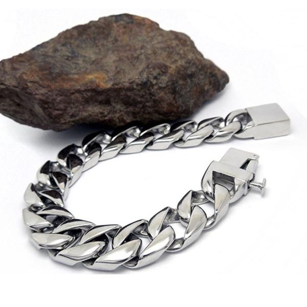 Men's Curb Link Chain Bracelet 316l Titanium Stainless Steel 15mm Width Silver Color(JCE045)