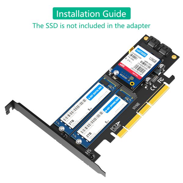 Upgrade Version 3 in 1 PCI-E SSD Adapter Supports PCIE M.2 SSD SATA-based M.2 SSD and mSATA