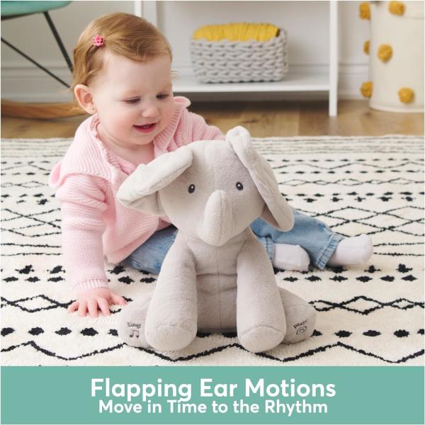 GUND Bebê Animado Flappy O Elefante Plush, Cantando Brinquedo de Bebê de Animais Recheados para Idades 0 e Mais, Cinza, 12