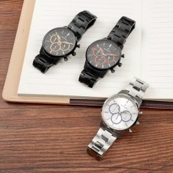 Metal Men'S Sports Watch Strap Chronograph Waterproof Quartz Watch