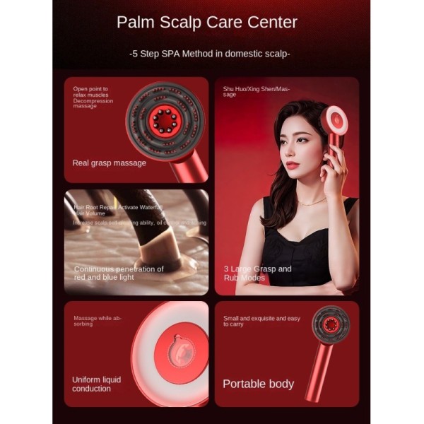 Promote Hair Growth Portable Head Massager Electric Vibration Massage Comb Red Light Micro-current Oil Applicator 1500mA Battery