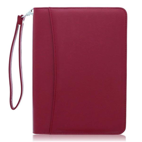 Women's Leather Portfolio Folder , Red Faux Leather Business Folio Binder Organizer