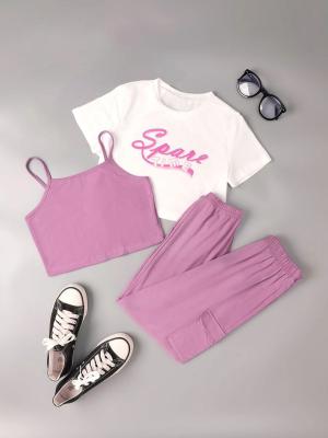 Cartoon Pattern Kids Summer T Shirt Set in 67% Cotton 33% Polyester fabric