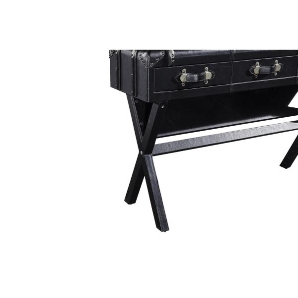 Vintage Retro Black Steamer Trunk Coffee Table , Leather Top Side Table European Style