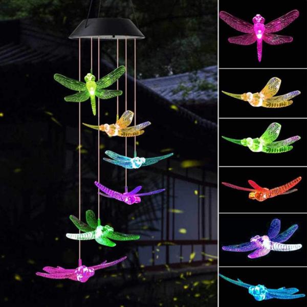 Color Changing Solar Power Wind Chime Hummingbird Butterfly Waterproof Outdoor Christmas Decoration Light for Patio Yard Garden