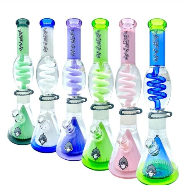 18 Inches Glass Smoking Water Pipe High Big Beaker Fumed Silver Fancy Unique