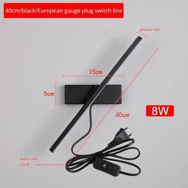 330° Rotatable LED Wall Light Minimalist black Bathroom Strip mirror front light(WH-MR-81)