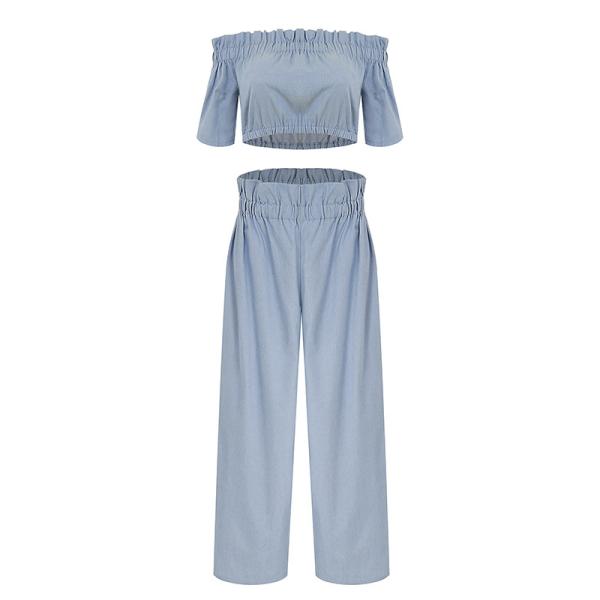 Factory customized New Navel Crop Flounces Short Sleeve Trousers Jean Suit For Women