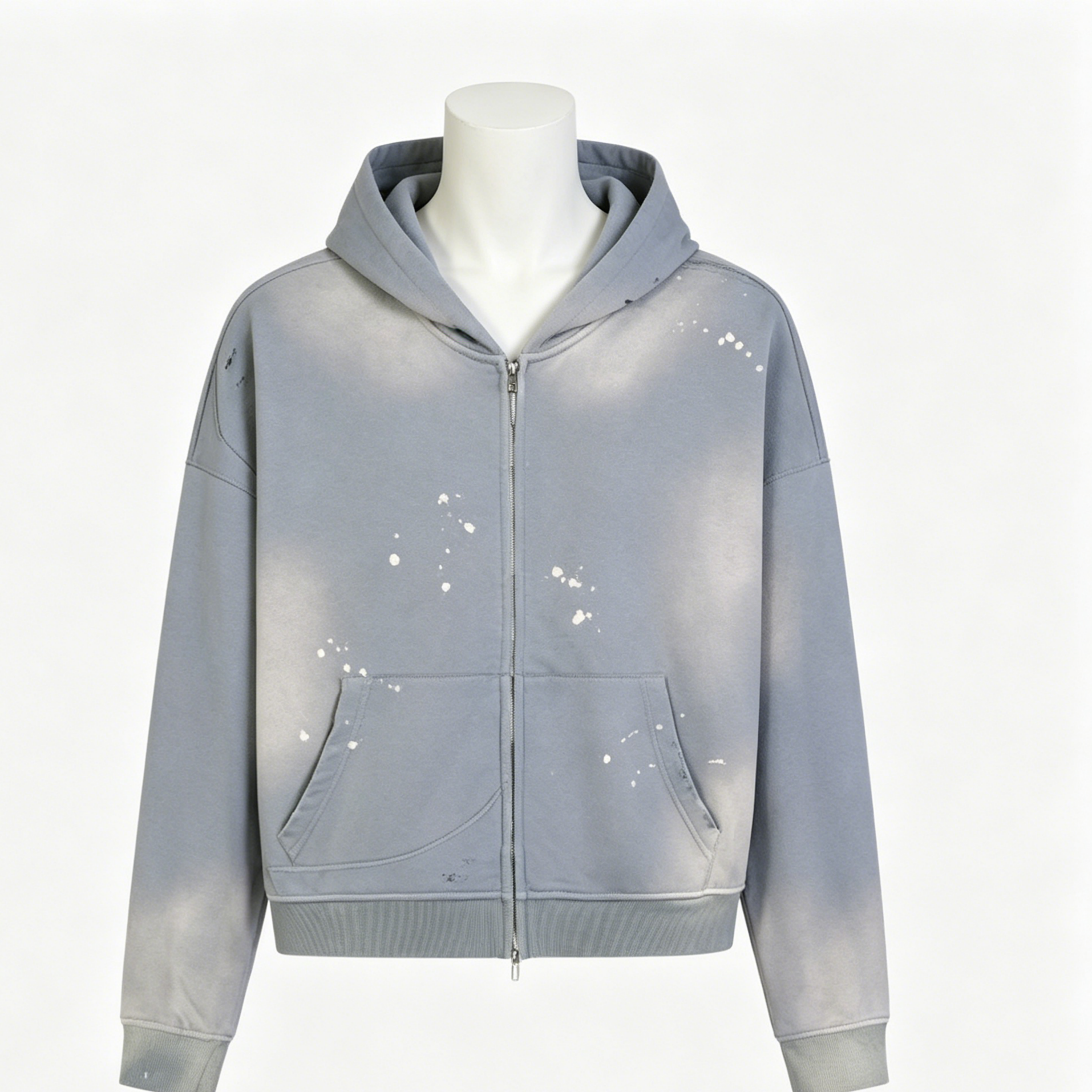 Men’s Vintage Wash Zip-Up Hoodie 404G Fleece Lined Oversized Streetwear Jacket