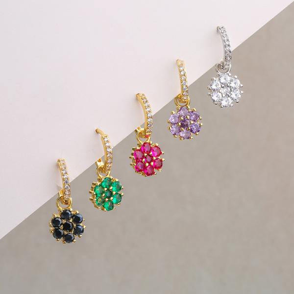 Brass Jewelry Micro Pave 18k Gold Earrings Zircon Crystal Colored Diamond Flower Drop