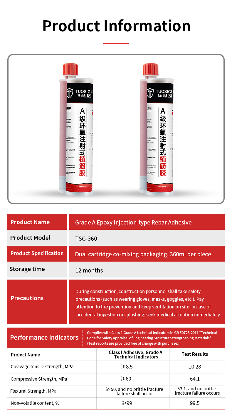High Strength Grade-A Epoxy Resin Concrete Structural Adhesive Concrete Structural Chemical Anchor Adhesive Manufacturer