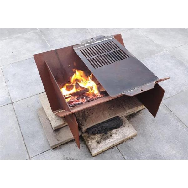 Custom Wood Burning Rusty Metal Corten Steel Geometric Fire Pit With Grill