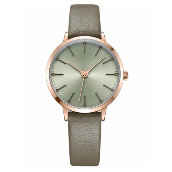 Leather Strap Women Quartz Wrist Watch 14mm Luxury Alloy Microfiber Surface