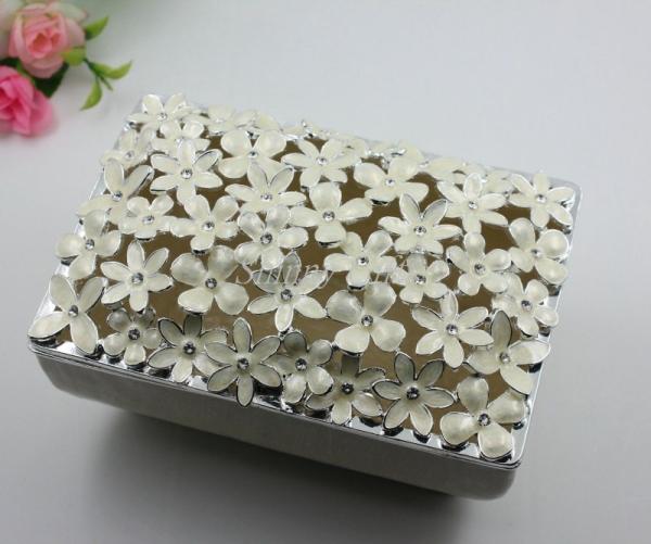 Shinny Gifts Storage Trinket Box Hand Painted White Flower for Princess Jewelry Box