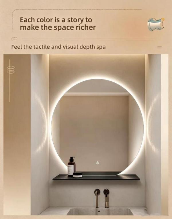 Modern Round LED Bathroom Mirror Storage Shelf Integrated Touch Switch IP44 Rated for Hotels Apartments Compact Toilets Vanities