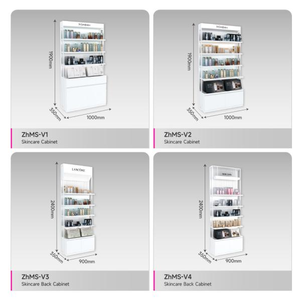 Cosmetic Store Stand White Laminated Display Rack with Light-box for Skincare Shop Decoration and Retail Shop Fitting