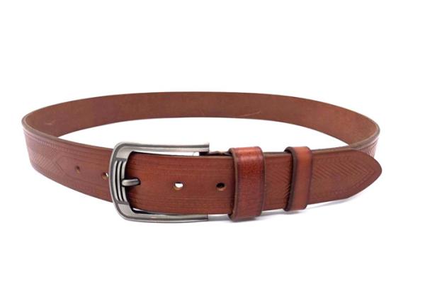 Tan  Color Embossed Leather Belt Prong Buckle Adjustable 4.0mm Thick