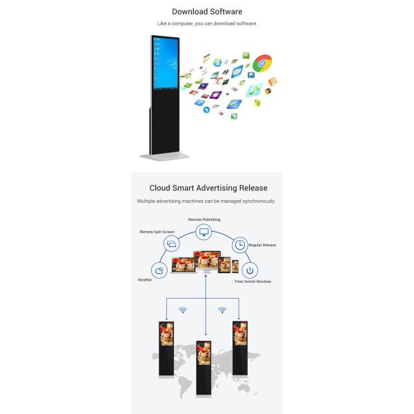 Android 32 43 55 65'' Floor Standing Touch Screen Kiosk Indoor Outdoor