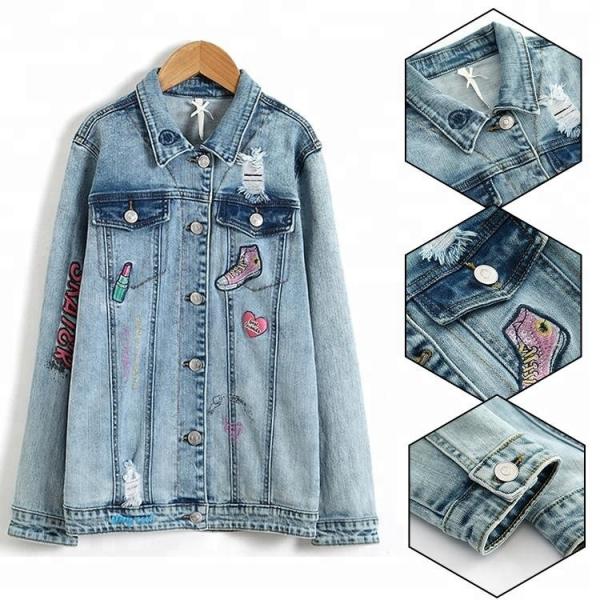 Fashion Spring Teen Girls Denim Clothes Jean Jacket Casual / Printed Pattern