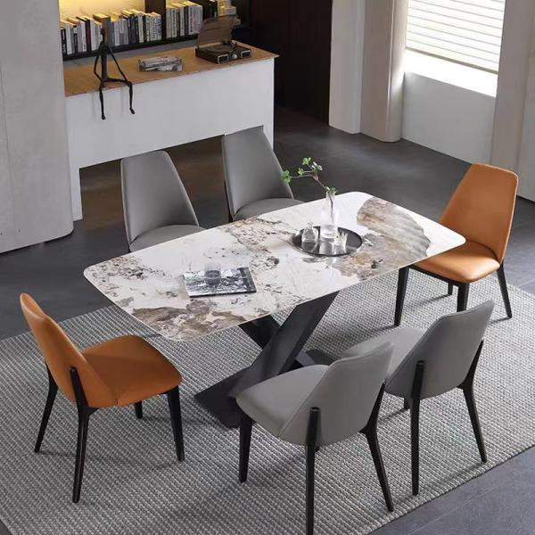 Extendable Back Italian Style Dining Chairs Wood Frame Unique Design  Leather