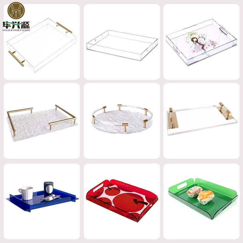 High Transparent Round Acrylic Tray With Metal Handles, Decorative Serving Tray For Home & Hotel