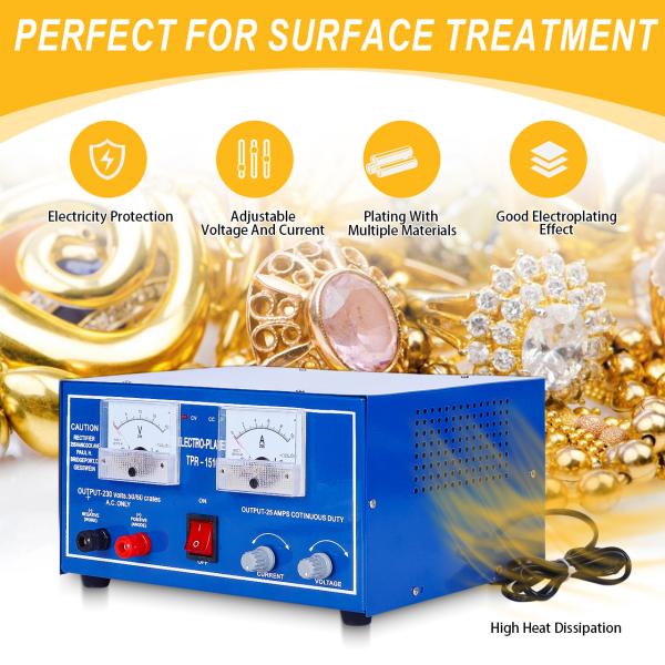 Машина для электропокрытия золота и серебра Tooltos 15V 10A для покрытия ювелирных изделий DIY