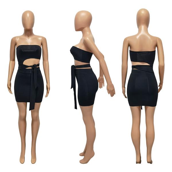 Lace Strapless Skirt Irregular Waist Hollowout Solid Color