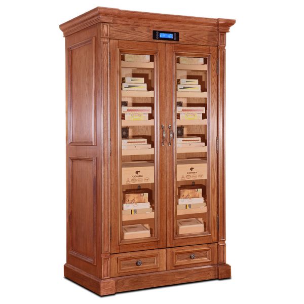Solid Wood Dual-Door Cigar Cooler Humidifier Cabinet With Secure Locking