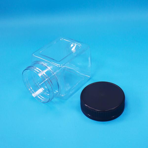 Airtight Bpa Free Transparent Square Grip PET Plastic Candy Cookies Nut Packaging Jar