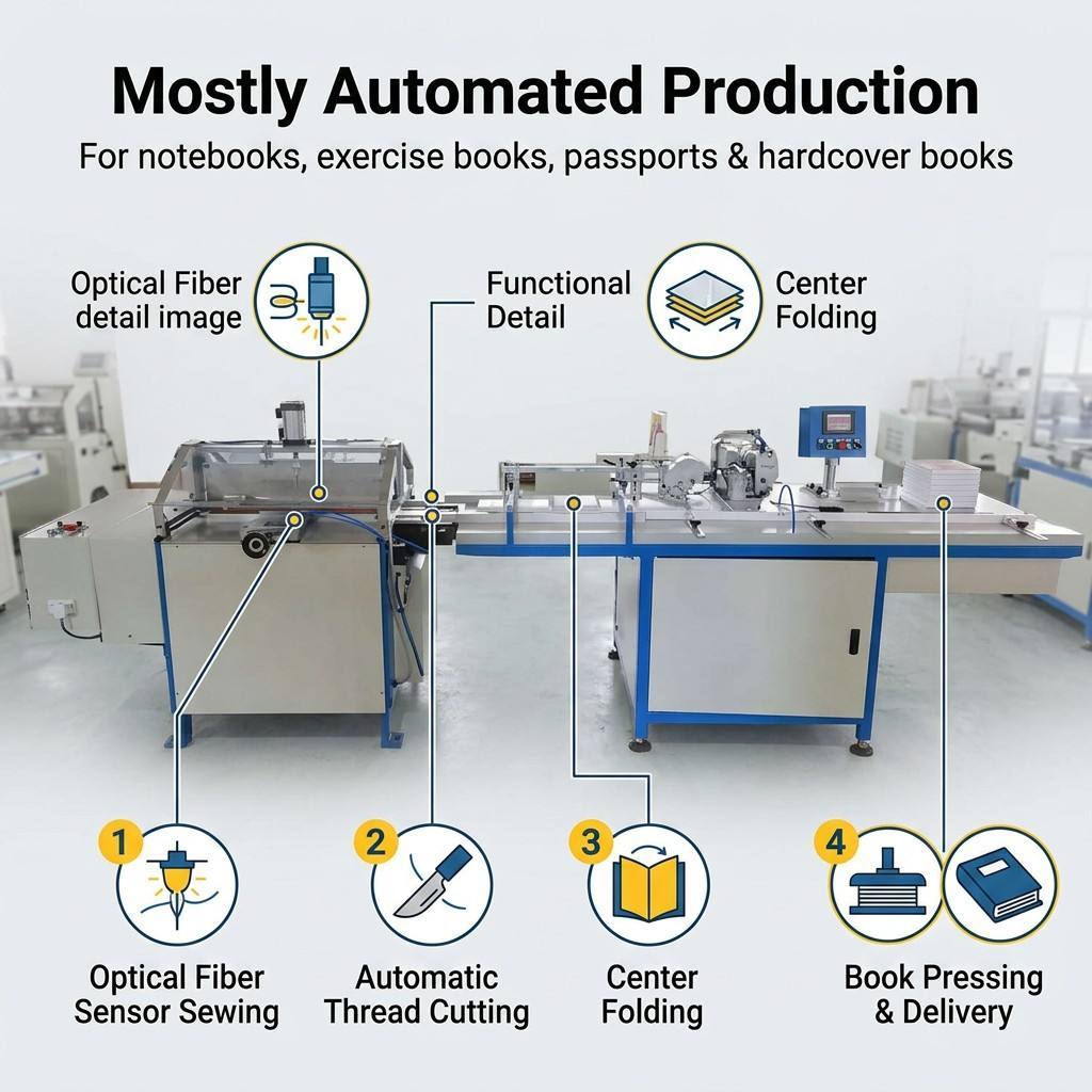 High Speed Book Binding Machine Running 800–1800 Books Per Hour For Exercise Book Production