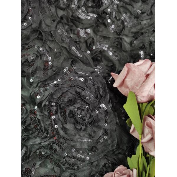 Noirs brodés lacent la paillette à extrémité élevé de tissu pour la robe de soirée