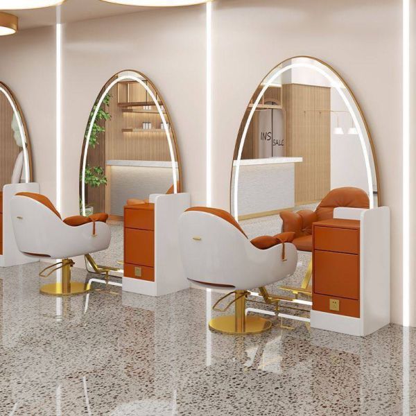 Luxury Salon Furniture Set LED Mirror Station Hairdressing Console with Drawers Barber Shop Special Styling Unit