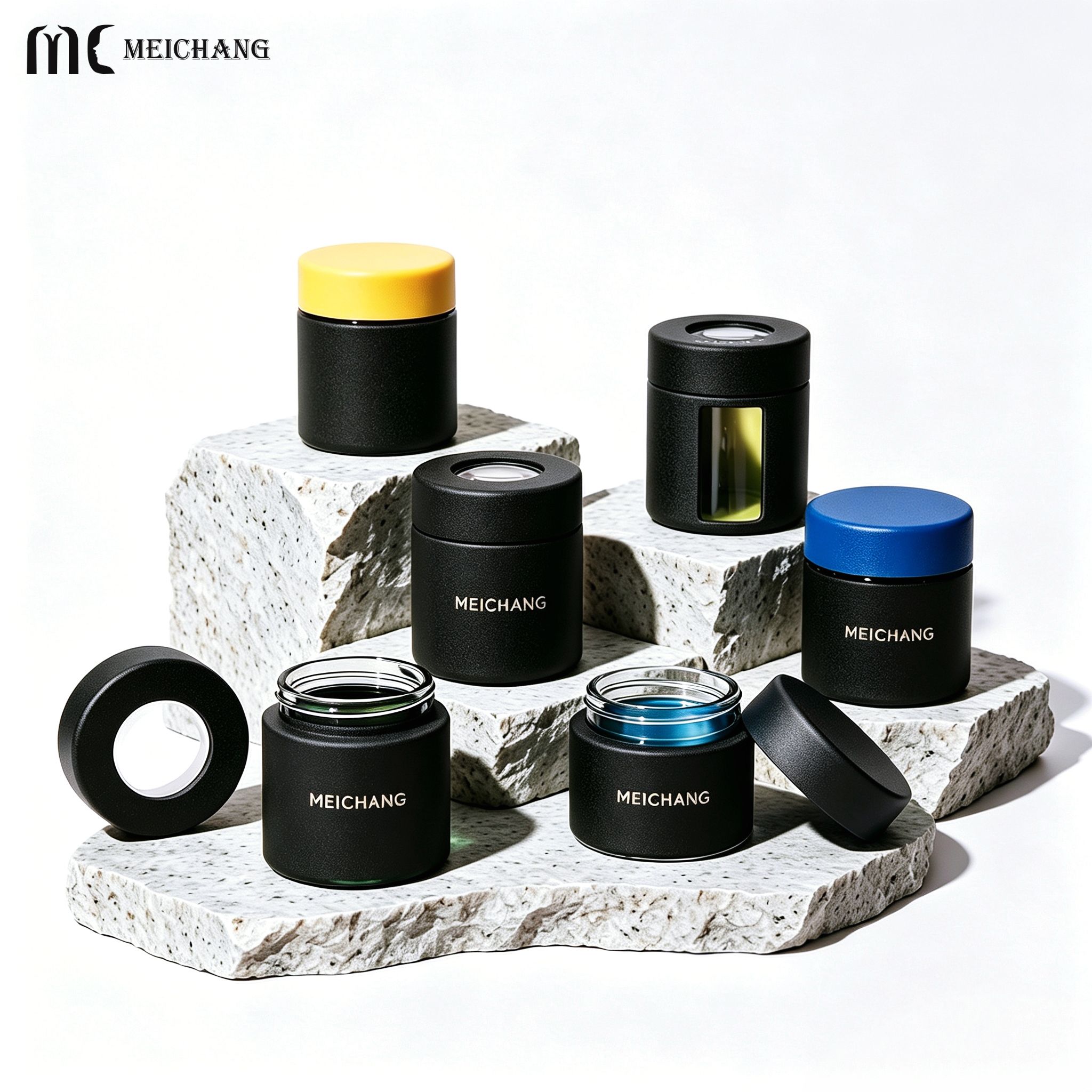 1oz 2oz 3oz 4oz Custom Child Resistant Glass Jar with Viewing Window & Magnifying Lid(MC-G-558)