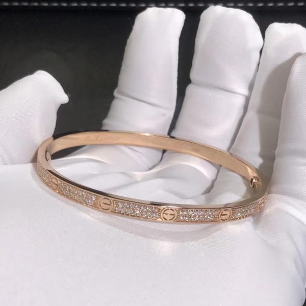 High Quality Fashion Fine Jewelry Pure 18k Real Gold And Natural Vs Diamonds LOVE Bracelet, Small Model Paved