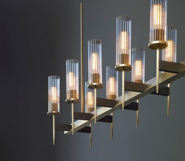 ALOUETTE Contemporary Brass Copper Adjustable Height E12 Base ChanDELIER