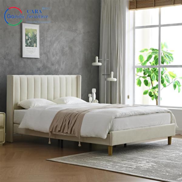 Minimalist Fabric King Sized Bed With Solid Wood Frame And 40004 Model At In White