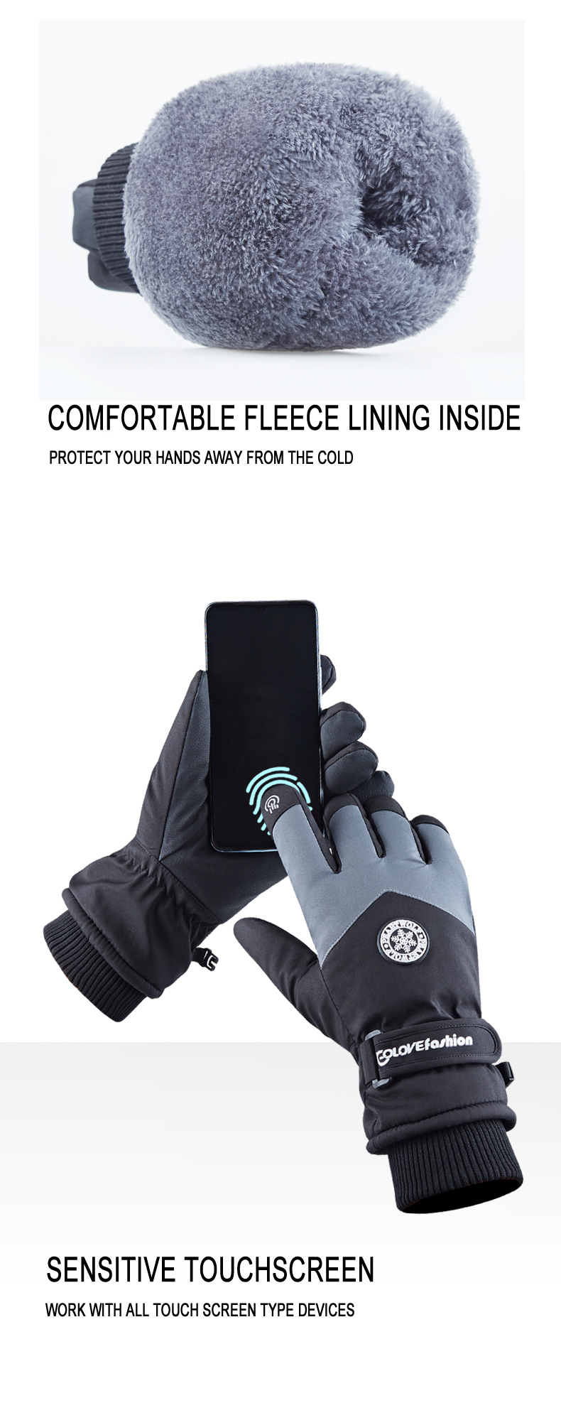 Winter Autumn Unisex Waterproof Ski Gloves Snowboard Snow Insulate Warm Touch Screen Gloves and Pu Leather Wrist Leashes