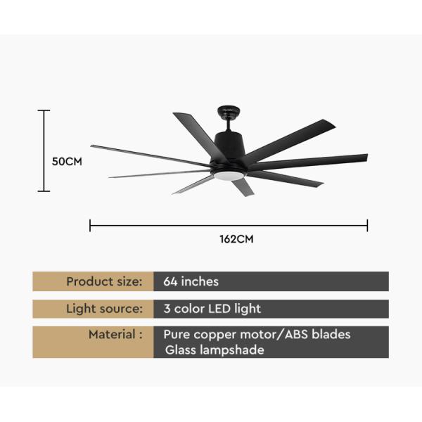 Economia de energia preta do perfil baixo lâminas plásticas do fã de teto 8 de 64 polegadas