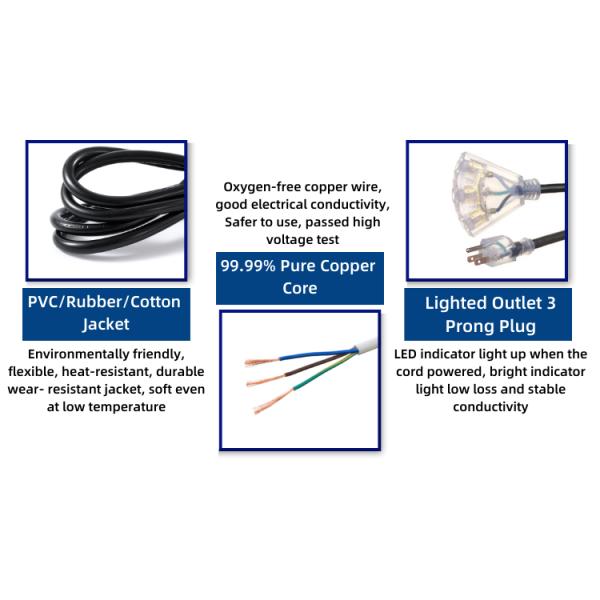 25FT Length Customization Power Cords Extension Cords With Waterproof ETL Standard In Brown Plug Socket for Laptops