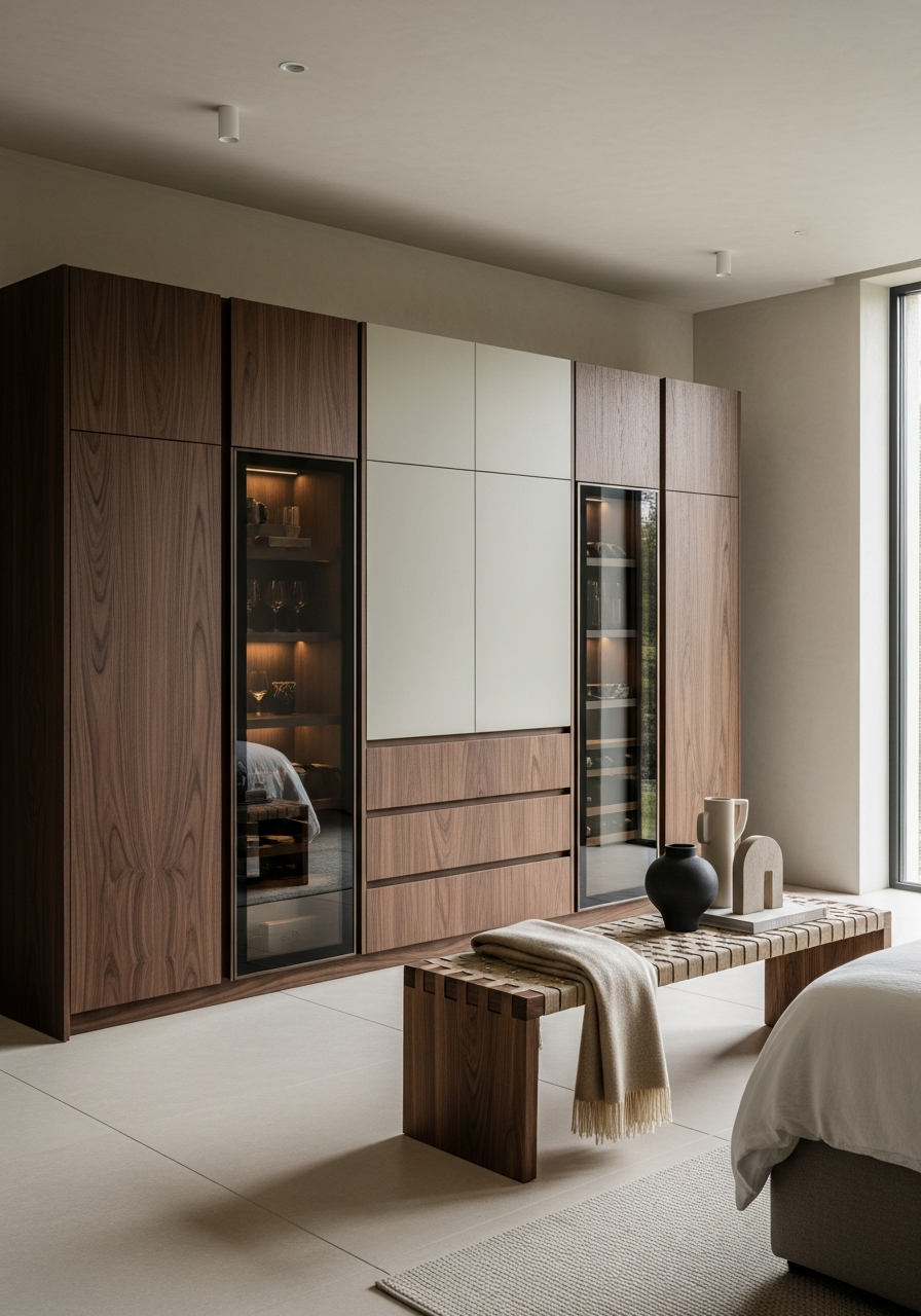 Hotel Walnut Wine Reserve & Climate Cabinet in 304 Stainless Steel