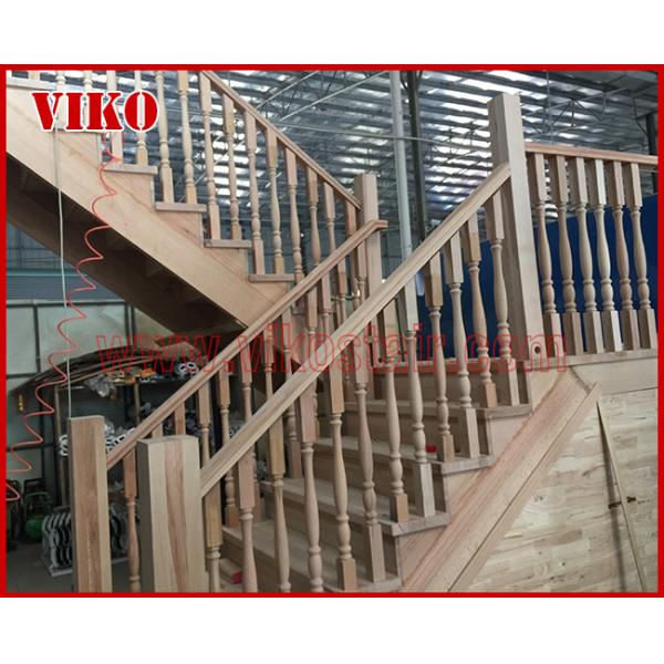 Solid Wood  Staircase VK65S  Wooden Handrail Tread Beech ,Railing tempered glass, Handrail b eech Stringer,carbon